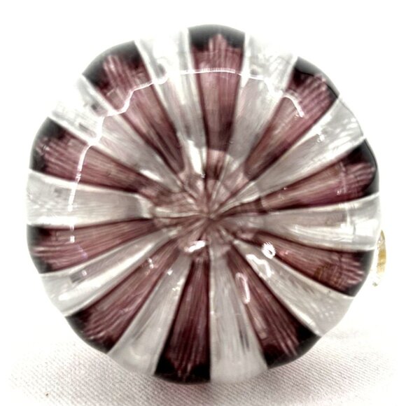 Murano Latticino Ribbon Petite Pitcher Vase Handle Purple White Gold 3" Tall - Picture 7 of 7